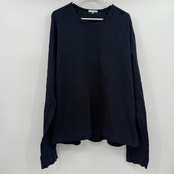 James Perse Standard T Shirt Men XL Blue Long Sleeve Distressed Crew Neck Raglan - Picture 1 of 12